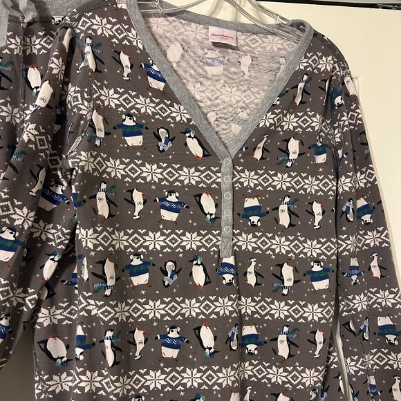 Womens HANNA ANDERSSON Sz L Gray Penguin Christmas Pajama Set - Picture 3 of 9